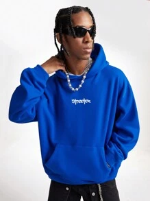 Manfinity VCAY Men's Loose Fit Printed Crew Neck Long Sleeve Hooded Knit Pullover, For Fall Winter - Blue - View 1