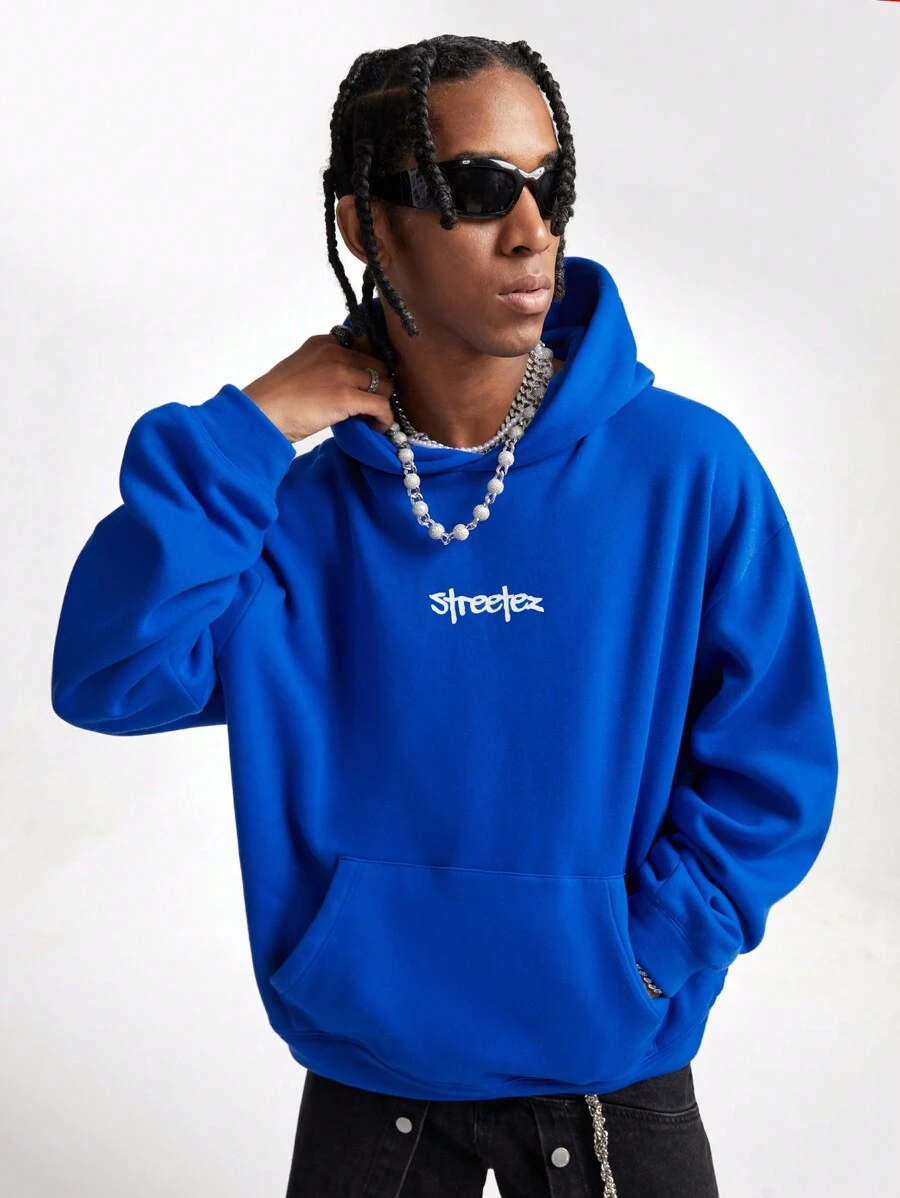 Manfinity VCAY Men's Loose Fit Printed Crew Neck Long Sleeve Hooded Knit Pullover, For Fall Winter - Blue - View 1