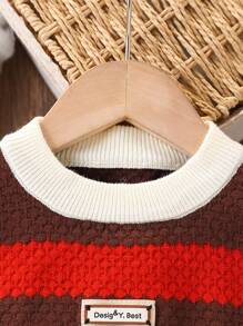 SHEIN Pullover Baby Jungen Gestrickt Rundhals Pullover Dick Warm Farbblock Gestreift Mode Lässig Alltagskleidung Herbst Winter Patchwork Geeignet für Herbst Winter Innen Außen Urlaub - Verschiedenfarbig - Übersicht 4