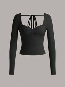 Chiquease 3 件套女士纯色甜心领长袖修身休闲 T 恤 - 彩色 - 查看 8