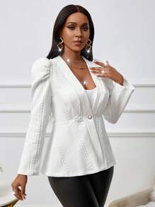 SHEIN Clasi White Textured Fabric Single-Breasted Jacket Fall Cloth For Women - White - View 4