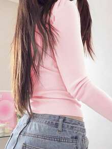 女式 Y2K 性感纯色蕾丝拼布长袖修身衬衫