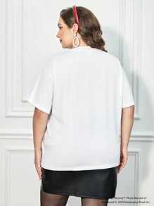 Marilyn Monroe X SHEIN Plus Size Elegant Casual Vintage White Sexy Portrait & English Graphic Print Loose Short Sleeve T-Shirt,Autumn/Winter