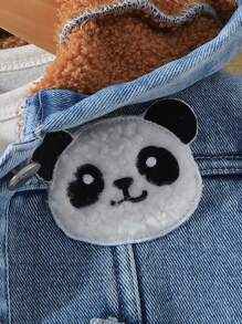 SHEIN Baby Girls Casual Thick Teddy Fleece Warm Autumn/Winter Panda Pattern Hoodie Denim Jacket With Bear Ears Decor - Medium Wash - View 6