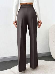 SHEIN Tall Tall Women's High Waist  Detail Wide Leg Suit Pants - Dark Grey - View 2