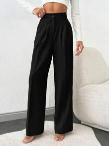 SHEIN Tall Quần ống rộng cạp cao cho nữ cao - màu đen - Xem 6