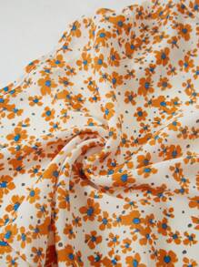 SHEIN PETITE 女士度假休闲碎花系带喇叭袖衬衫 - 白色 - 查看 4