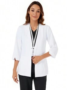 V-Neck 3/4 Sleeve Lab Coat, Halloween Cosplay Costume, White