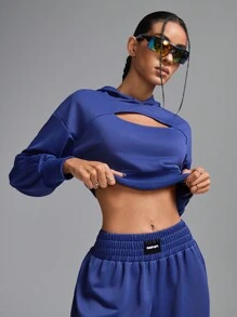 Innovista 女士两件套纯色镂空简约连帽卫衣和短裤运动套装，女童运动服套装秋季、网球、高尔夫、健身、日常休闲、跑步、秋季女装、返校、秋冬女装、运动服 - 藍色 - 查看 9