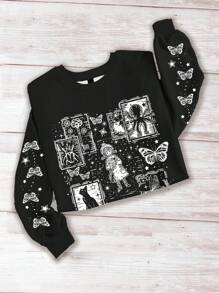 SHEIN LUNE Plus Size Fantasy Girl Print Fleece Sweatshirt For Women, Suitable For Autumn And Winter