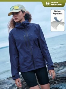 In My Nature Women's Solid Color Zipper Front Hooded Casual Jacket, All Seasons - Navy Blue - View 1