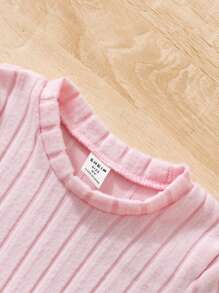 2 件装年轻女孩纯色圆领长袖简约上衣和裤子套装 - 粉色 - 查看 6