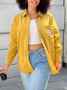 SHEIN EZwear Plus Size Women's Yellow Cardigan Jacket In Fall/Winter - Yellow - View 1