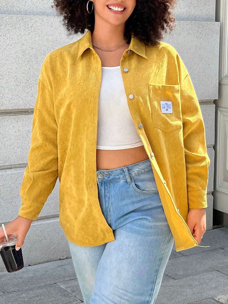 SHEIN EZwear Plus Size Women's Yellow Cardigan Jacket In Fall/Winter - Yellow - View 1