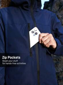 In My Nature Women's Solid Color Zipper Front Hooded Casual Jacket, All Seasons - Navy Blue - View 4