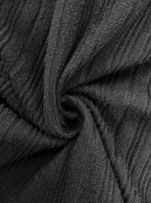 SHEIN Tall CURVE 纯色罗纹长袖连帽 T 恤和紧身裤两件套 - 黑色 - 查看 7