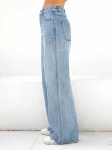 Loose Fit Straight Leg Jeans - Light Wash - View 7