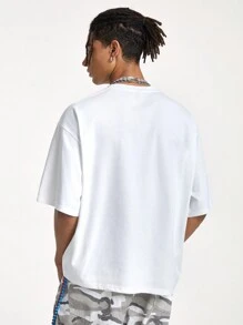 Manfinity VCAY Men's Loose Fit Round Neck Short Sleeve English Pattern T-Shirt, Suitable For Summer - White - View 3