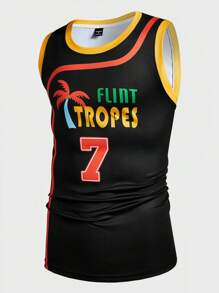 Manfinity Sport Corelite 男友风男士拼色圆领无袖字母印花休闲运动 T 恤 - 黑色 - 查看 1