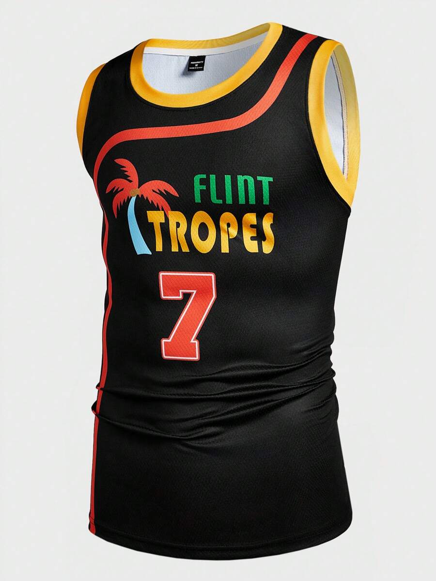 Manfinity Sport Corelite 男友风男士拼色圆领无袖字母印花休闲运动 T 恤 - 黑色 - 查看 1