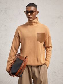 AKNOTIC Business Casual Men's Slim Fit Casual Turtleneck Knit Sweater, For Fall Winter - Brown - View 2