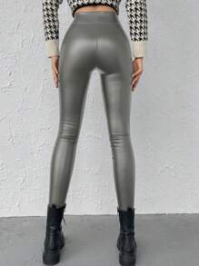 EURMUSE Solid Wideband Waist Leggings - Black - View 2