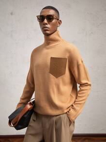 AKNOTIC Business Casual Men's Slim Fit Casual Turtleneck Knit Sweater, For Fall Winter - Brown - View 6