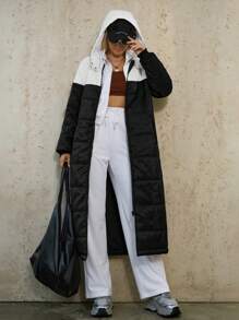 SHEIN Unity 简约拼色长袖连帽休闲日常保暖外套，冬季服装 - 彩色 - 查看 3