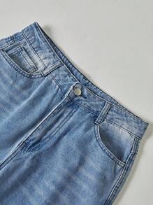 Women's Loose Straight-Leg Denim Jeans With Pockets, Casual - 淺色水洗藍 - 查看 6