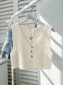 SHEIN Unity 正面纽扣罗纹针织上衣