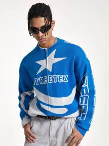 Manfinity VCAY Men's Letter Print Zipper Front Long Sleeve Casual Jacket