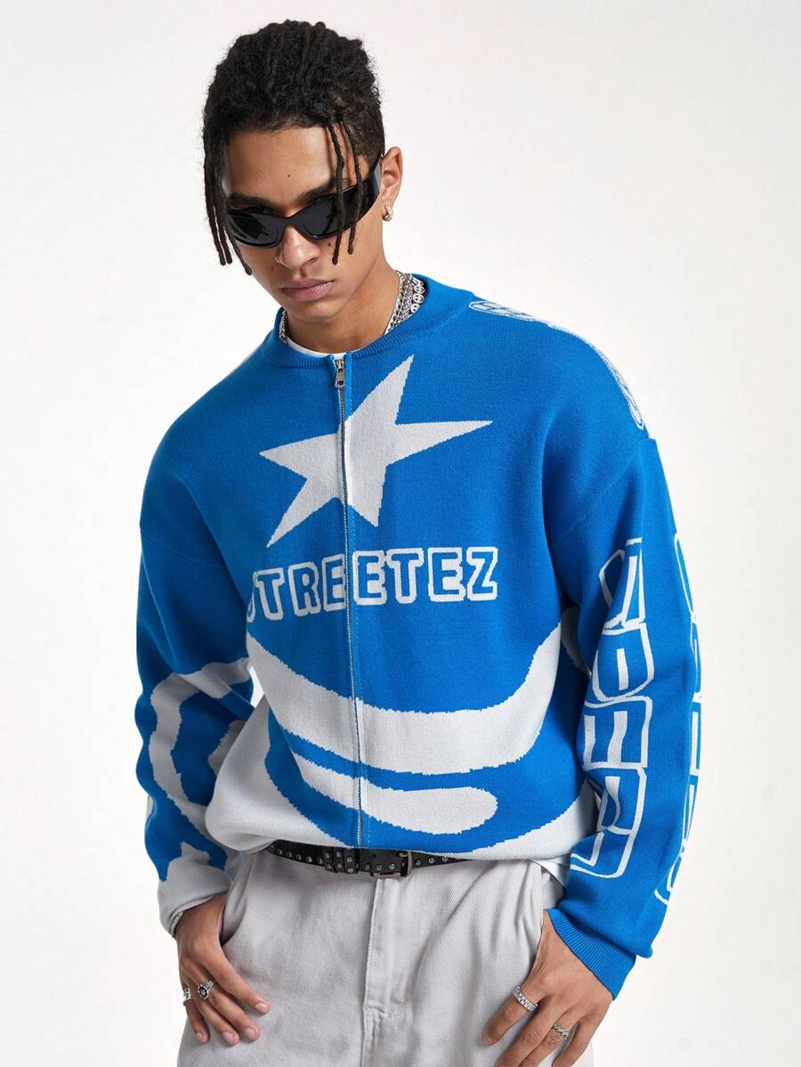 Manfinity VCAY Men's Letter Print Zipper Front Long Sleeve Casual Jacket