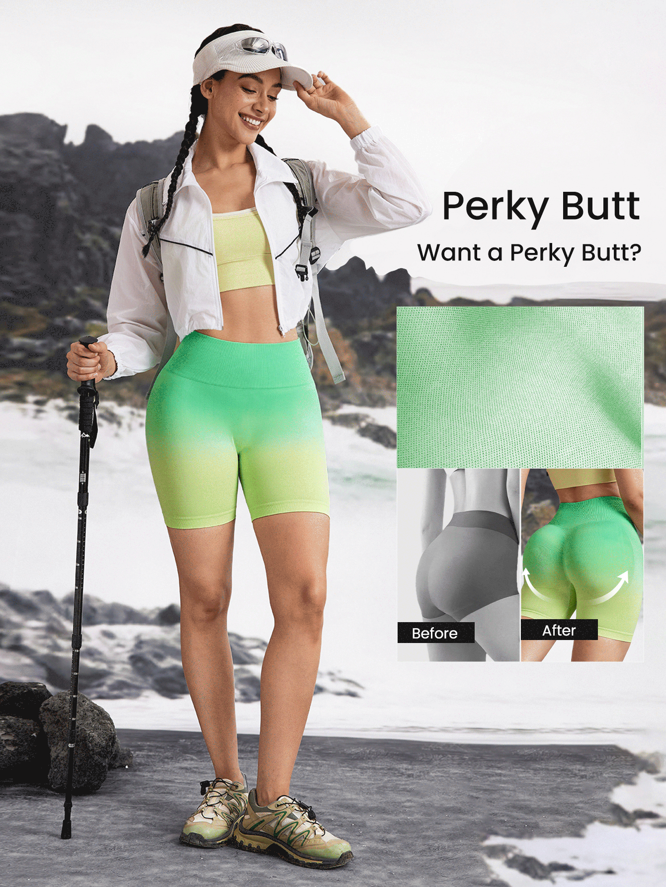 In My Nature 女士无缝渐变训练紧身高腰运动短裤跑步健身瑜伽短裤 - 綠色 - 查看 3