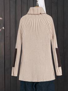 SHEIN LUNE 加厚高领撞色罗纹毛衣，休闲日常针织套头衫，秋冬款 - 彩色 - 查看 2