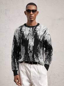 AKNOTIC Business Casual Áo len dệt kim rộng rãi cổ tròn thả vai tay dài cho nam - Nhiều màu - Xem 4