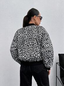 EURMUSE Front Zipper Long Sleeve Leopard Print Casual Jacket - Multicolor - View 2