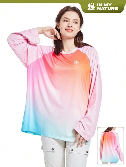 Ombre Patchwork Raglan Sleeve Outdoor T-Shirt