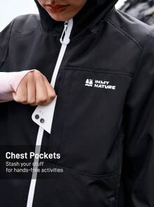 In My Nature Women Black Outdoor Commuting, Camping, Hiking Water Resistant Hoodie Windbreaker Jacket