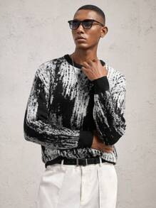 AKNOTIC Business Casual Áo len dệt kim rộng rãi cổ tròn thả vai tay dài cho nam - Nhiều màu - Xem 2