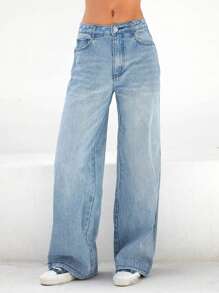 Loose Fit Straight Leg Jeans - Light Wash - View 5