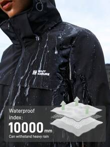 In My Nature 女士简约字母印花前拉链长袖连帽户外夹克冬季女式上衣 - 黑色 - 查看 2