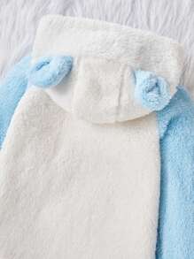 2pcs Young Boy Blue & White Patchwork Warm Cozy Casual Cute Plush Pants & Long Sleeve Top Homewear Pajama Set - Multicolor - View 5