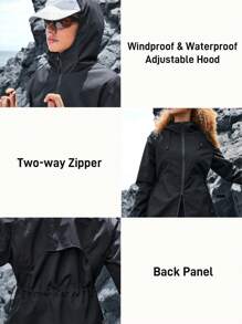 In My Nature 女士露肩印花拉链连帽休闲户外雨衣 - 黑色 - 查看 4