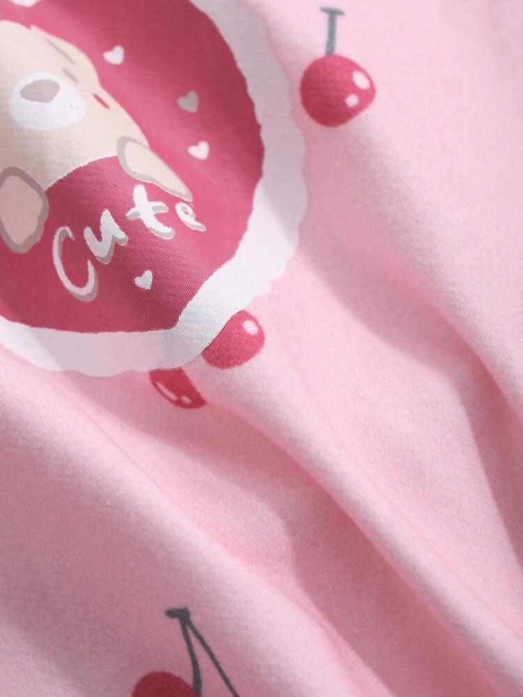 2pcs/Set Young Girls All-Over Print Crew Neck Outfit, Fall