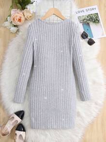 Robe longue polyvalente et confortable à col rond et manches longues pour filles préadolescentes - Gris - Voir 2