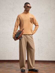 AKNOTIC Business Casual Men's Slim Fit Casual Turtleneck Knit Sweater, For Fall Winter - Brown - View 7