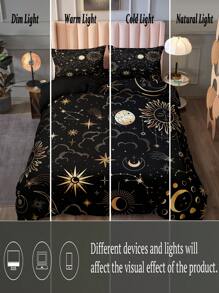 Black Gold Sun And Moon Bedding Set Boho Duvet Cover Set Gold Moon And The Stars Printed 3 Pieces Room Decorations Bohemian Comforter Cover Soft Microfiber Duvet Cover For Boys Girls 2 Pillowcases No Comforter Gifts