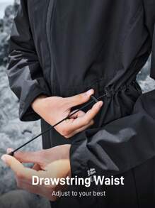 In My Nature 女士露肩印花拉链连帽休闲户外雨衣 - 黑色 - 查看 3