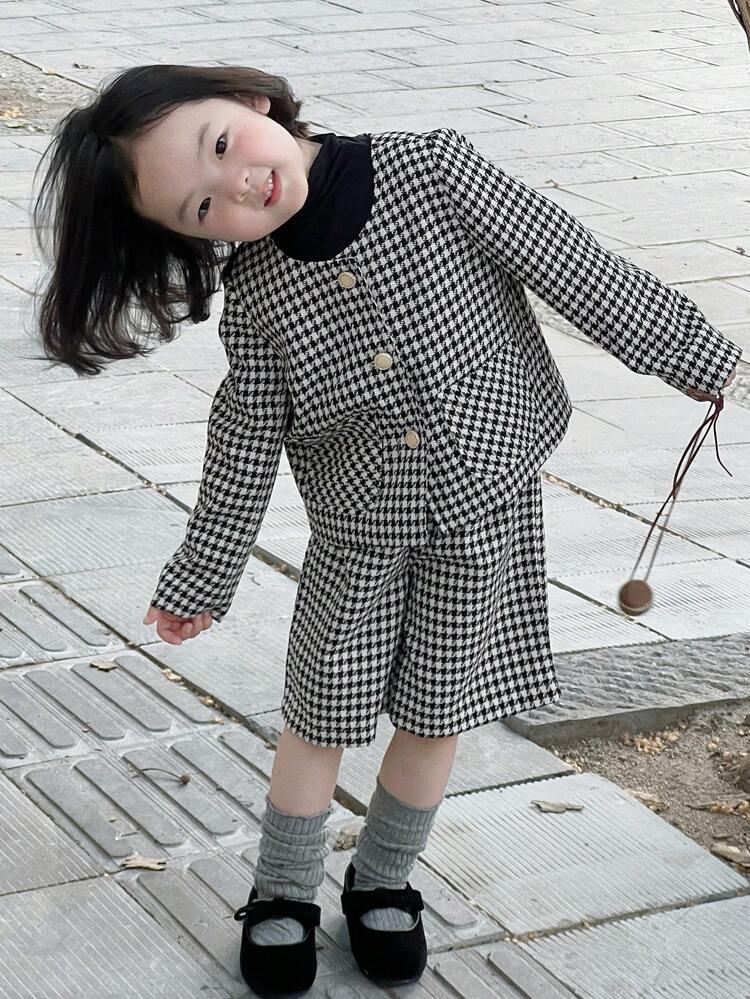 2pcs Set Young Girls Plaid Fall Outfit