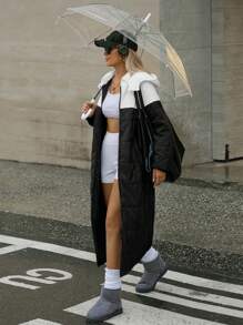 SHEIN Unity 简约拼色长袖连帽休闲日常保暖外套，冬季服装 - 彩色 - 查看 4